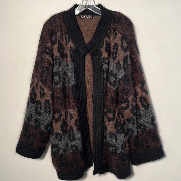 ESCADA Animal Print Color Block Superkid-Mohair Open Front Cardigan/Coat S -36 - Picture 1 of 16